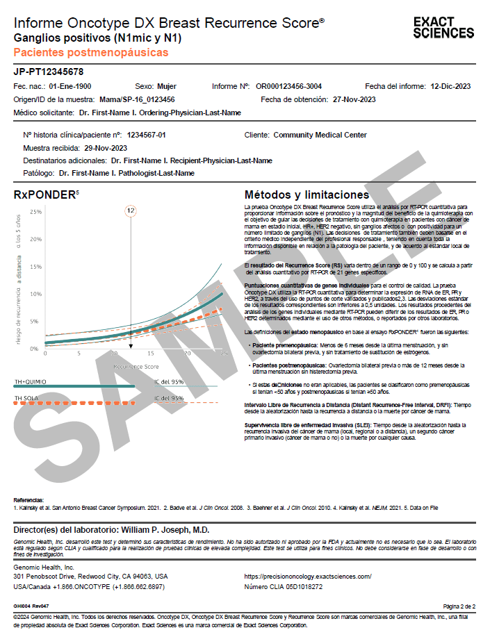 El informe Oncotype DX Breast Recurrence Score Ganglios positivos página 2