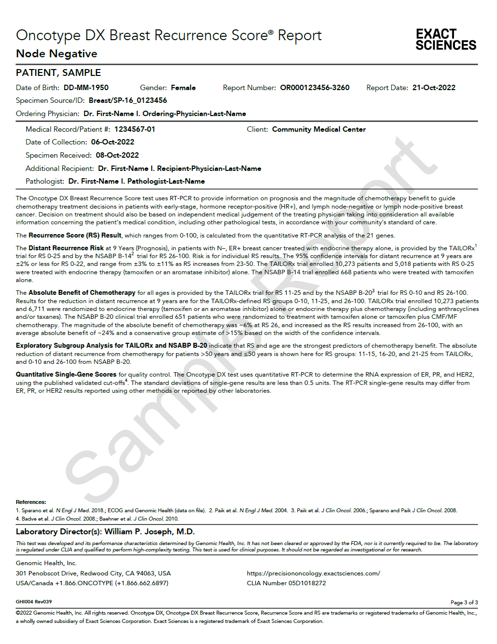 Breast Recurrence Score Report: Node-Negative Page 3